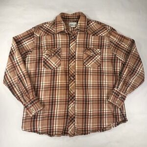 Wrangler Wrancher Shirt Mens XL Tan Black Plaid Pearl Snap Long Sleeve Western